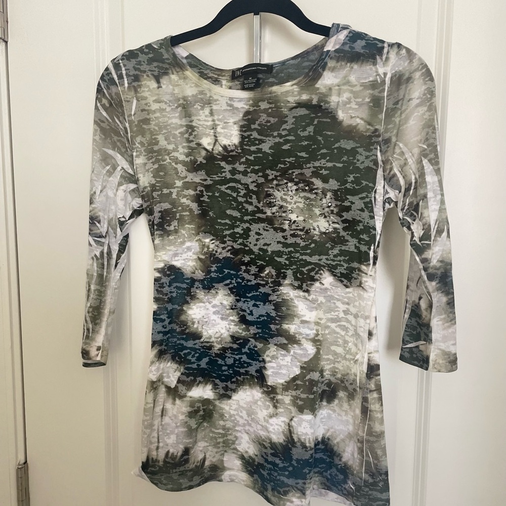 INC International Concepts Camouflage Tie-Dye Blouse